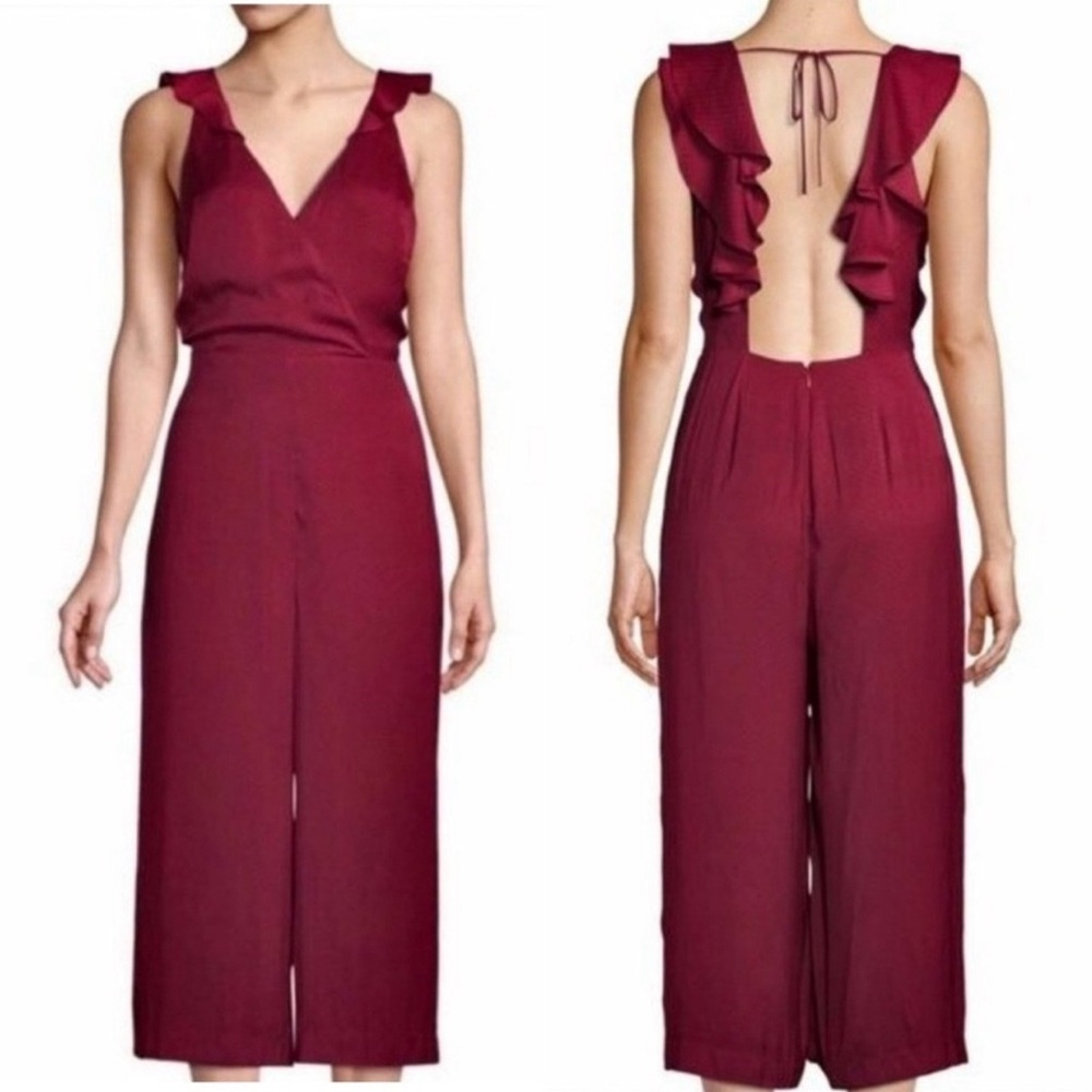 Parker Boudoir Culotte Jumpsuit Ruffles Wide Leg Dots Cranberry Red Size Medium